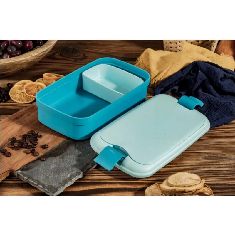 CURVER Lunch&Go rechthoekige levensmiddelenschaal met geïntegreerd bestek, 1,4L, blauw