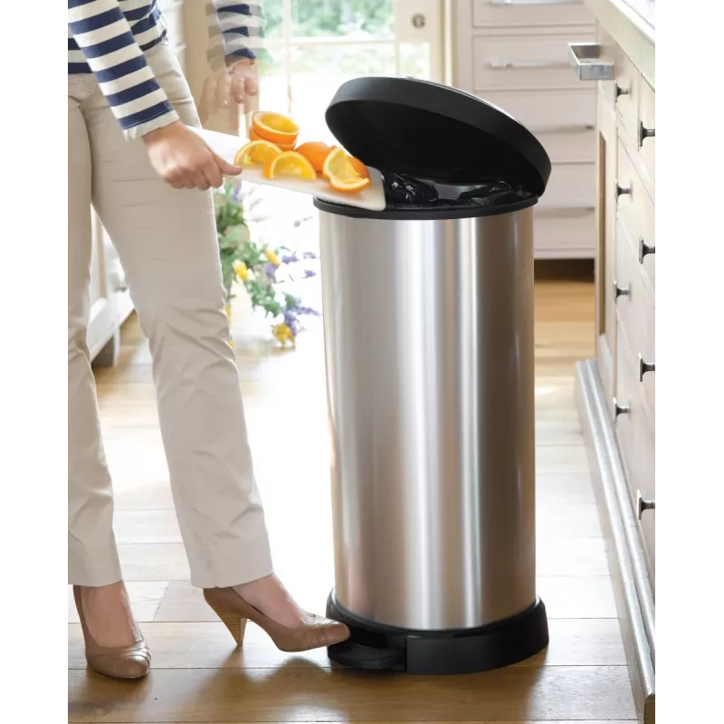 Curver Deco pedaalemmer rond 50L zwart zilver metallic-effect