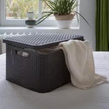 CURVER Style L opbergbox met deksel, 43,6 x 32,6 x 23 cm, donkerbruin, 32,67 L, opvouwbaar, stapelbaar, stofgrepen