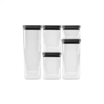 CURVER Kara voorraadbussen-set voor droge levensmiddelen 0,5L + 2x1,2L + 1,8L + 2,4L transparant/donkergrijs luchtdicht stapelbaar BPA-vrij