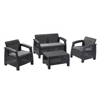 KETER Corfu tuinmeubelset grijs - 4-zits sofa, 2 fauteuils, salontafel