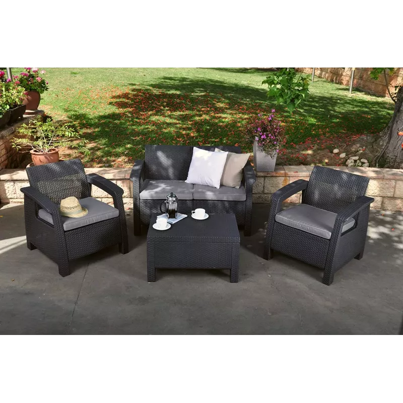 KETER Corfu tuinmeubelset grijs - 4-zits sofa, 2 fauteuils, salontafel