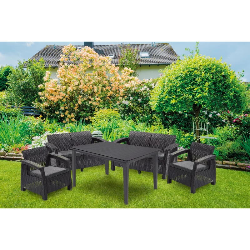 Keter Corfu Fiesta 6-zits tuinloungeset met eettafel, grafietgrijs