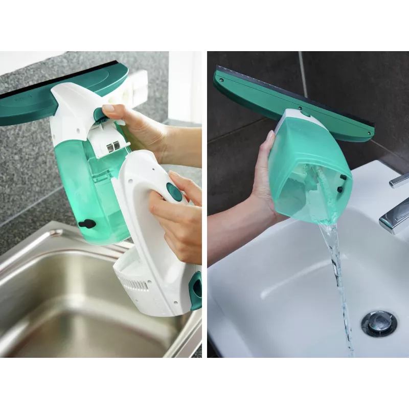 LEIFHEIT Raamzuiger Dry&Clean met 43 cm Click System steel, elektrische raamzuiger, wit/turquoise