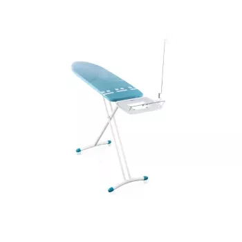 LEIFHEIT Air Board Express L Solid strijkplank 130x38 cm met Thermo-Reflect technologie, in hoogte verstelbaar 75-98 cm, opvouwbaar, schoudervorm, antislipvoeten, strijkijzerplateau, kabelhouder, wit/blauw