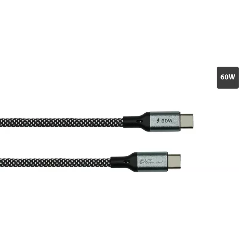 GoodConnections magnetische USB 2.0 spiraalkabel 60W USB-C naar USB-C, zwart/wit, 1m 2060-MT010SW