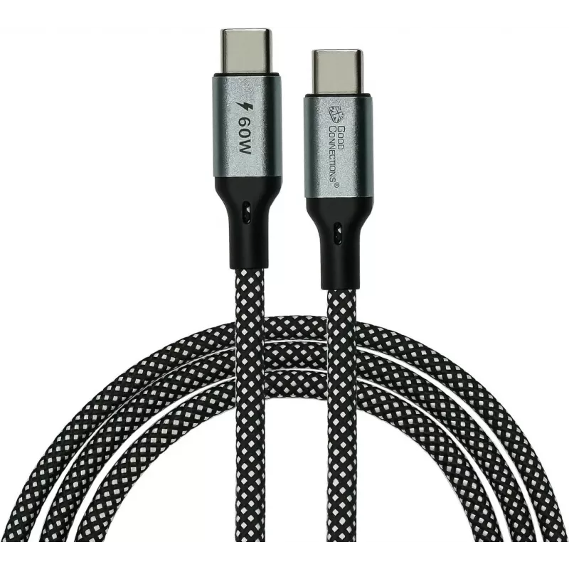 GoodConnections magnetische USB 2.0 spiraalkabel 60W USB-C naar USB-C, zwart/wit, 1m 2060-MT010SW