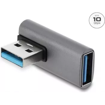 Delock USB 10 Gbps Type-A stekker naar Type-A bus haakse adapter, aluminium behuizing