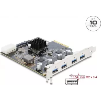 Delock PCI Express x4 kaart naar 4 x USB 10 Gbps USB Type-A dual channel