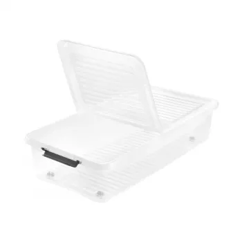 keeeper Leo onderbed-opbergbox met deksel en wielen, 53 L, transparant, 77 x 58 x 16 cm