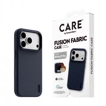 CARE by PanzerGlass Fusion Fabric hoesje blauw met MagSafe voor iPhone 17 Pro