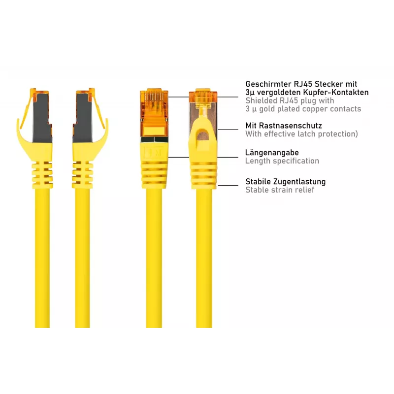 Kabelmeister Cat.7 S/FTP patchkabel, 3m, geel, TPE-mantel, halogeenvrij, 10 Gbps