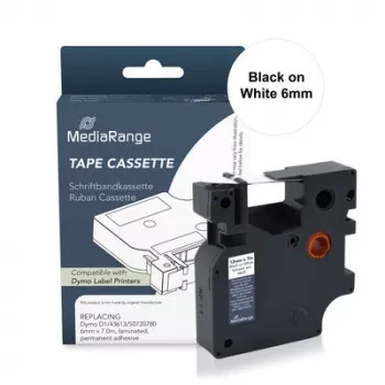 MediaRange D1 labelbandcassette voor Dymo 43613/S0720780, 6mm x 7m, zwart op wit