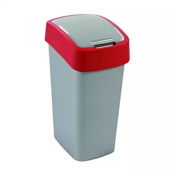 CURVER Flip Bin 45L afvalbak zilver/rood met kantelklep
