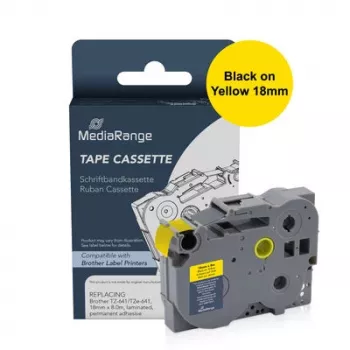 MediaRange compatibele Brother TZe-FX641 Flexible ID labelbandcassette 18mm geel (8m)