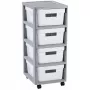 Curver Infinity opbergtoren op wielen met 4 laden, 40 L totaal, grijs/wit