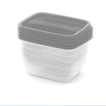 CURVER Vedo rechthoekige voerbakset voor huisdieren, 4 x 0,75L, transparant grijs