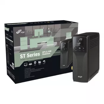 FSP ST 1500 Tower line-interactive UPS 1500VA 900W met 8x IEC C13 stopcontacten, USB en RS-232, RJ45-overspanningsbeveiliging