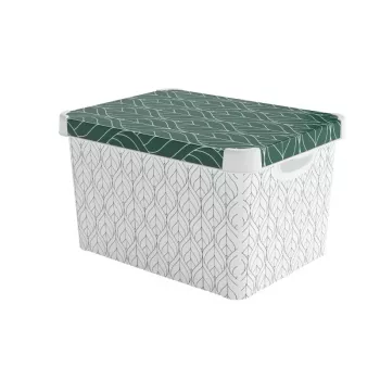 CURVER Deco Stockholm L opbergbox met deksel, 39,5 x 29,5 x 23,5 cm, Green Leaves