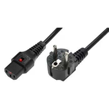 IEC LOCK haakse Schuko naar rechte IEC C13 vergrendelkabel 1,5m zwart 10A 250V