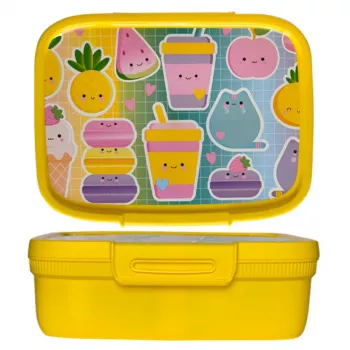 CURVER Snap Box rechthoekige bewaarbox voor levensmiddelen met scheidingswand 1,8L geel Kawaii