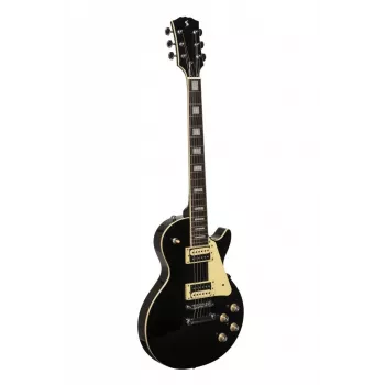 Stagg SEL-STD zwarte elektrische gitaar met massief elzenhouten body, mahonie set-in hals, palissander toets, HH-elementen, Tune-o-matic brug