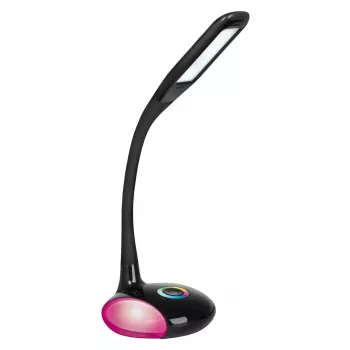 Activejet AJE-VENUS RGB zwarte LED-bureaulamp met RGB-basis, 7W hoofdlamp, 3W RGB-basis, 400lm, 3000K/4500K/6000K, aanraakbediening, flexibele arm