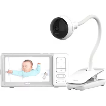 Chillax DM685 Wi-Fi/FHSS video-babyfoon met 5 inch oudereenheid, 1080p camera, kantel- en zwenkfunctie, nachtzicht, intercomfunctie, temperatuursensor, slaapliedjes, wit