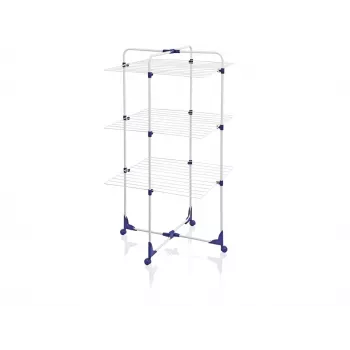 LEIFHEIT Classic Tower 270 wasrek voor binnen en buiten, 27 m drooglengte, opvouwbaar, 3 niveaus, wit/blauw