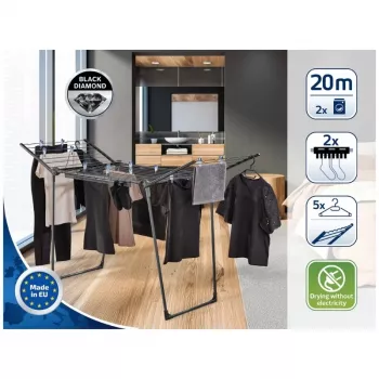 LEIFHEIT Wäscheständer Pegasus 200 Solid Black 20 m drooglengte opvouwbaar