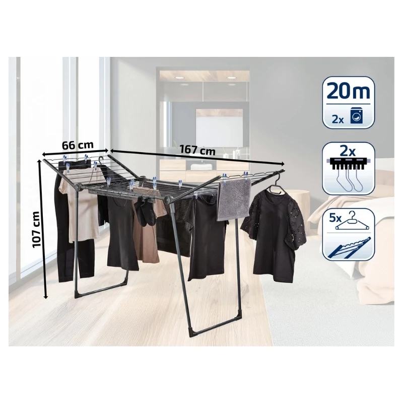 LEIFHEIT Wäscheständer Pegasus 200 Solid Black 20 m drooglengte opvouwbaar