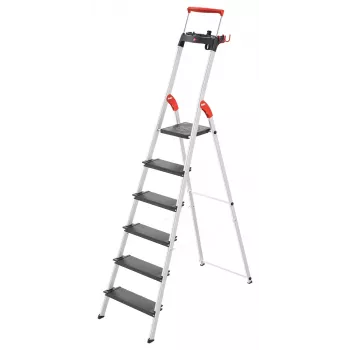 Hailo L100 TopLine 8050-607 aluminium huishoudtrap, 6 treden, met multifunctionele opbergbak