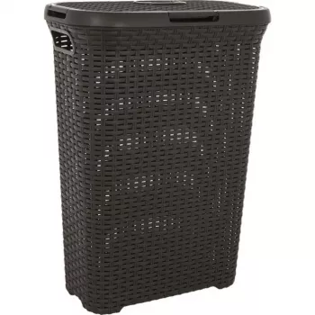 CURVER Style 40L wasbox met klapdeksel, rattan-effect, donkergrijs