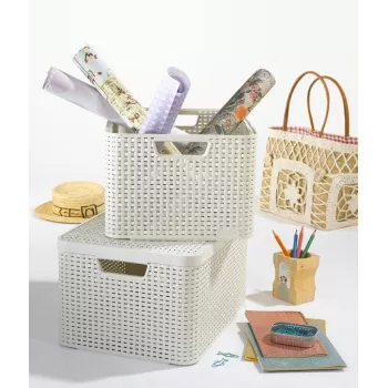 Curver Style M 17L opbergbox met deksel, rattaneffect, crème