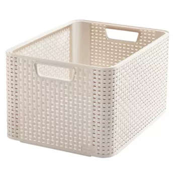 CURVER box Style L 43,6 x 32,6 x 23 cm crème – opvouwbare stoffen opbergbox met deksel en handgrepen, 32,7 L