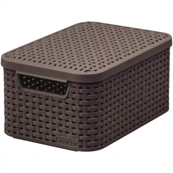 CURVER Style S opbergbox met deksel, 29,1 x 19,8 x 14,2 cm, donkerbruin, 8,18 L, opvouwbaar, handgreep met metalen ogen