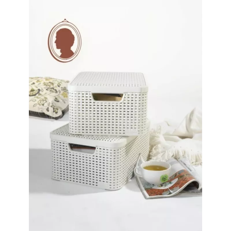 CURVER Style M opbergbox met deksel, 39,3 x 29,3 x 18,7 cm, crème, 21,6L, opvouwbaar