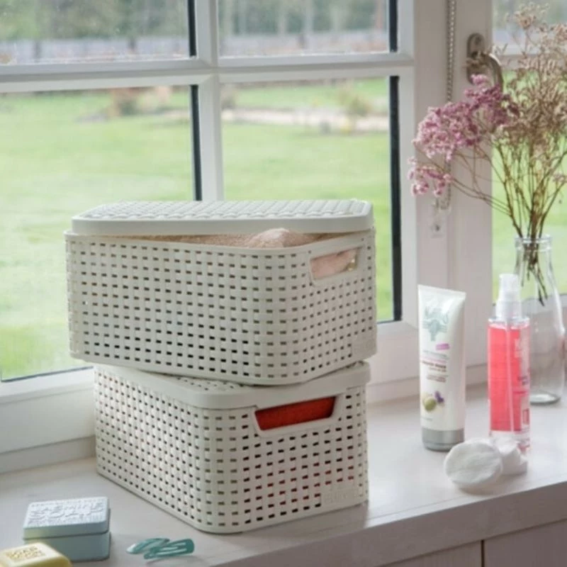CURVER Style M opbergbox met deksel, 39,3 x 29,3 x 18,7 cm, crème, 21,6L, opvouwbaar