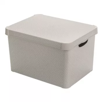 Curver Deco Stockholm L opbergbox met deksel 39,5x29,5x23,5 cm stippen zwart/wit
