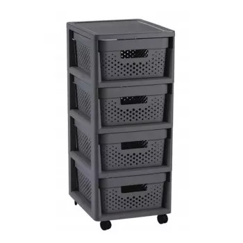 CURVER Infinity ladekast op wielen met 4 geperforeerde boxen 11L, donkergrijs, 30x36x69 cm
