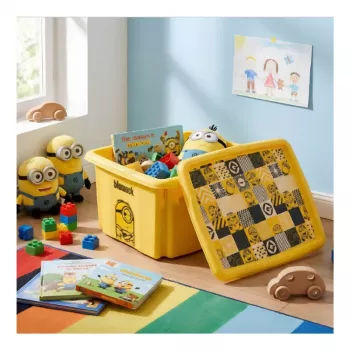 KEEEPER opbergbox met deksel 15L Karolina 'Minions Mosaik' 38x29,5x20,5 cm geel