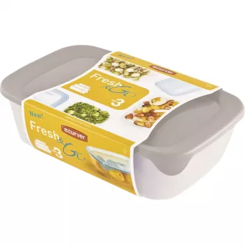 Curver Fresh & Go bewaardozen-set, 3 rechthoekige dozen, 2L + 1L + 0,5L, transparant met gekleurde luchtdichte deksels