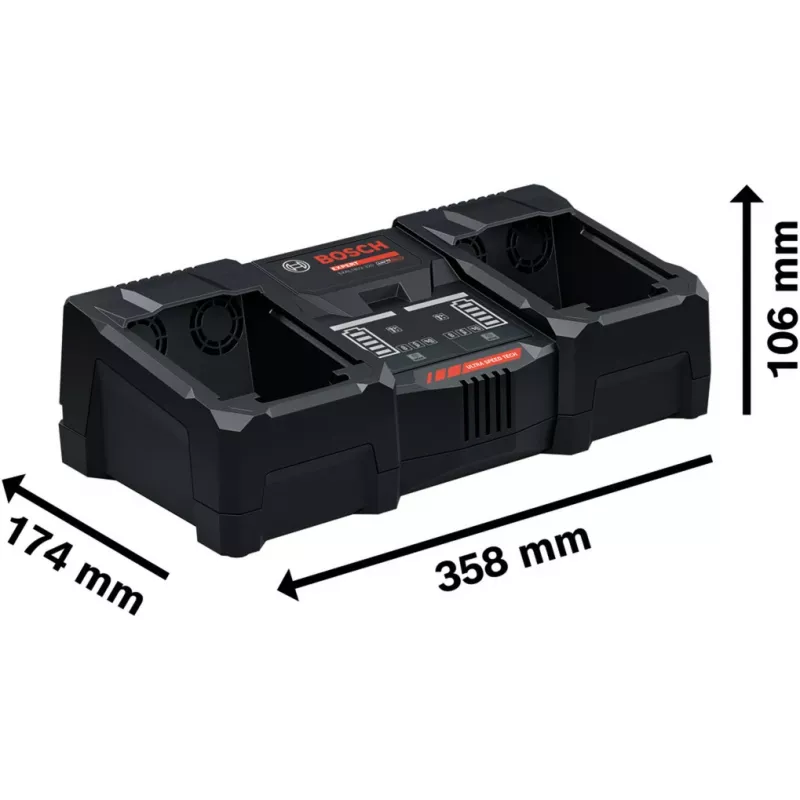 Bosch EXAL18V2-320 (C) dubbele snellader voor 18V Li-Ion accu's, 16A, Active Air Cooling, Bluetooth-geschikt