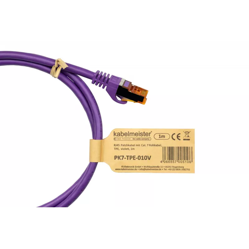 KABELMEISTER Cat.7 S/FTP patchkabel, TPE-mantel, halogeenvrij, violet, 0,15m