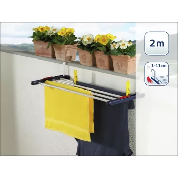 LEIFHEIT ophangbaar wasdroogrek Quartett 20, 2m drooglengte, 4 gecoate stalen stangen, opvouwbaar, wit/blauw