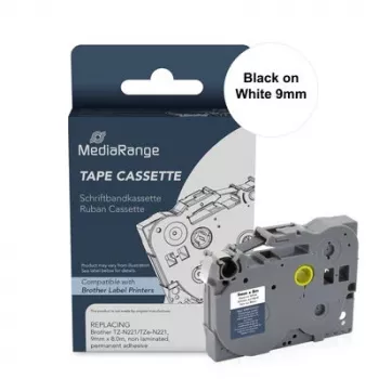 MediaRange labelband-cassette voor Brother TZ-N221/TZe-NX221, 9mm x 8m, zwart op wit