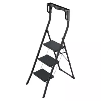 HAILO K77 ComfortLine opvouwbare trap, 3 treden, aluminium, veiligheidsbeugel, zwart, 150 kg