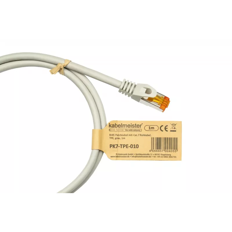 KABELMEISTER Cat.7 RJ45 patchkabel, 10 m, grijs, TPE, halogeenvrij