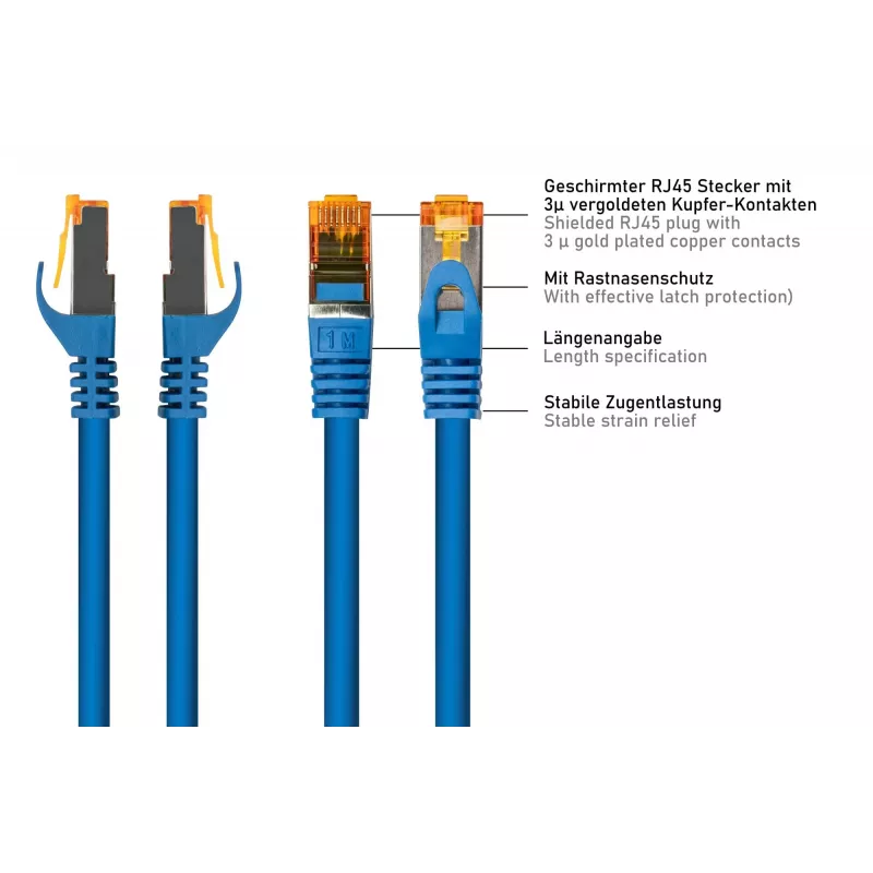 Kabelmeister Cat.7 S/FTP patchkabel, RJ45, TPE halogeenvrij, blauw, 0,5m