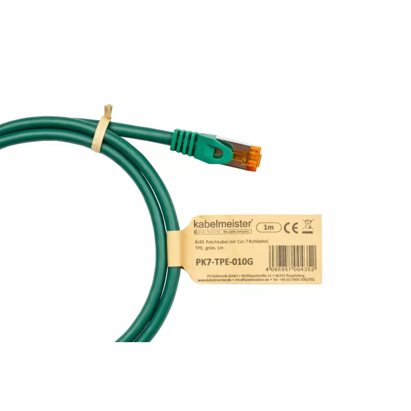 Kabelmeister Cat.7 S/FTP patchkabel, TPE-mantel, halogeenvrij, groen, 2m